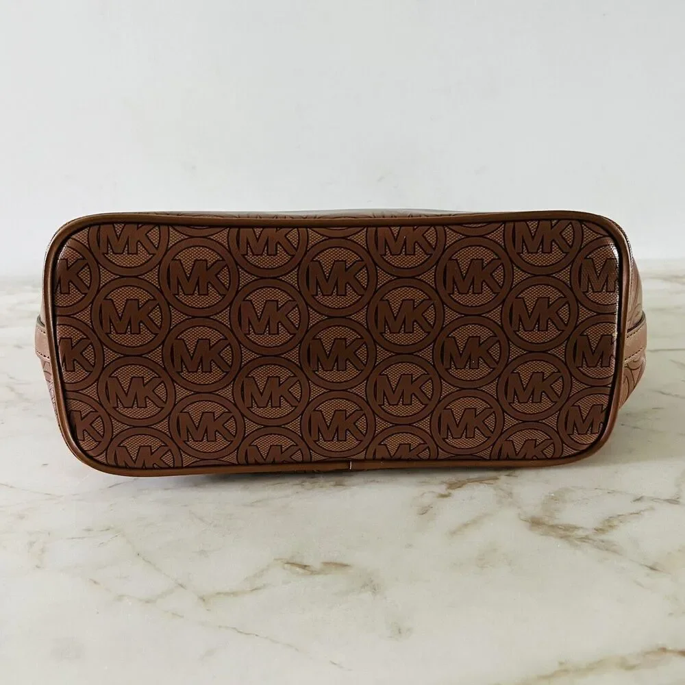 MICHAEL KORS Jodie Luggage Brown Tan Logo Print Small Tote Bag